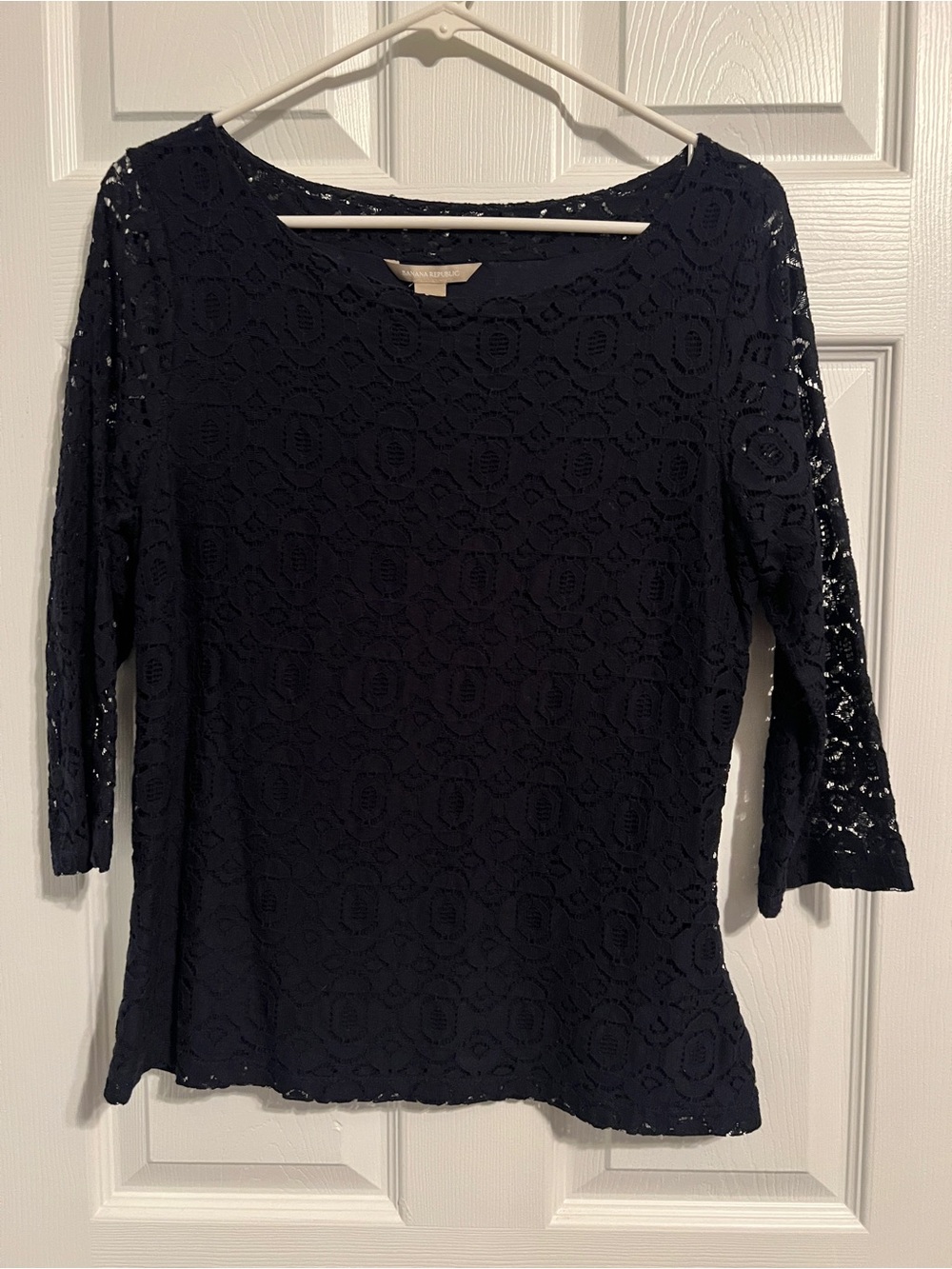 Banana Republic Navy Lace Scoop Neck 3/4 Sleeve Blouse